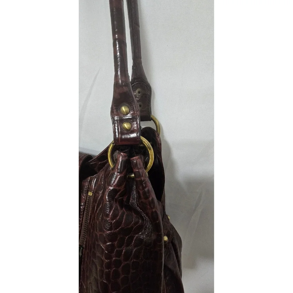 Vtg Y2K Michael Rome Designs shoulder bag women brown croc embossed leather